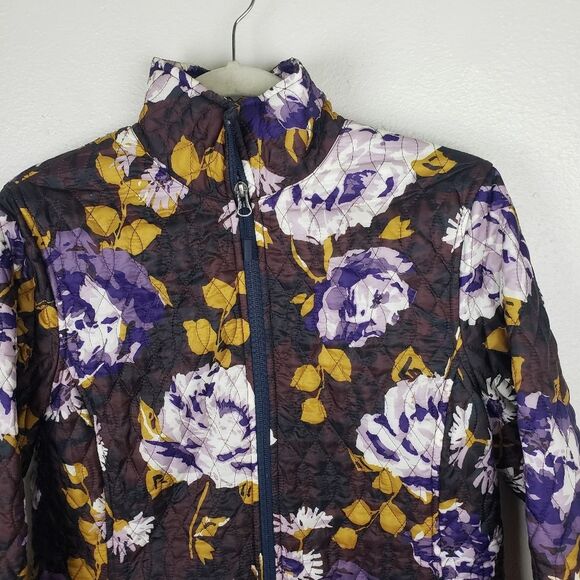 Women's Lands' End Quilted Purple Yellow Floral Leaf Zip Up Jacket Size S-4/6 - Picture 9 of 11